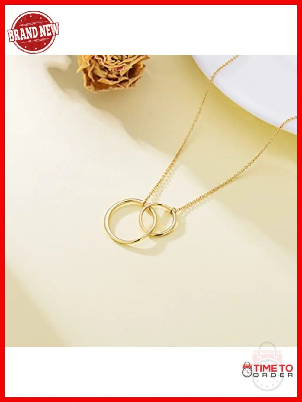 14K Real Gold Interlocking Circle Pendant Necklace Mother Daughter Double